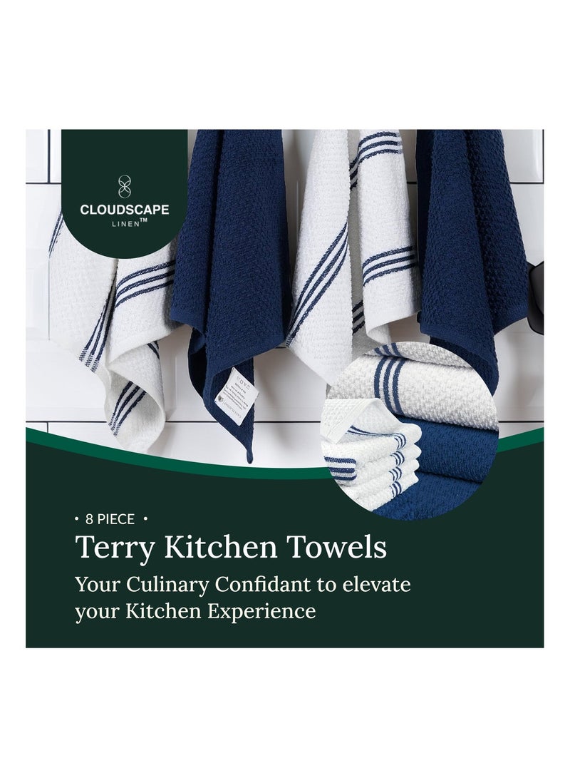 Cloud Scape Linen Terry Kitchen Towel and Dish Cloth Set-Pack of 8,Super Absorbent, Quick Drying Hand Towels, Blue - Image 3