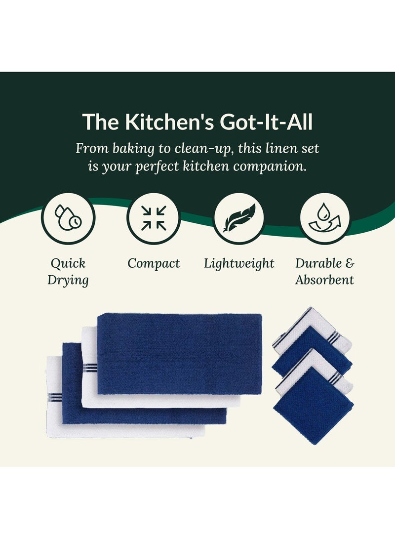 Cloud Scape Linen Terry Kitchen Towel and Dish Cloth Set-Pack of 8,Super Absorbent, Quick Drying Hand Towels, Blue - Image 4