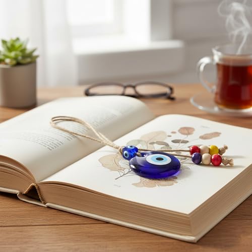 LINENSUTRA Handmade Turkish Evil Eye Blue Glass Hanging for Good Luck Prosperity Zodiac Success Health Wealth Office Home Decor & Car (JUGL-1020) - Image 5