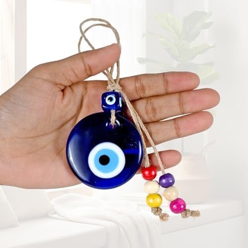 LINENSUTRA Handmade Turkish Evil Eye Blue Glass Hanging for Good Luck Prosperity Zodiac Success Health Wealth Office Home Decor & Car (JUGL-1020) - Image 3