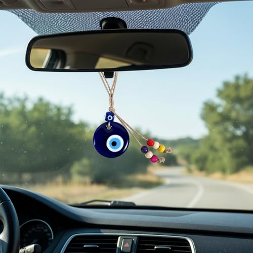 LINENSUTRA Handmade Turkish Evil Eye Blue Glass Hanging for Good Luck Prosperity Zodiac Success Health Wealth Office Home Decor & Car (JUGL-1020) - Image 4