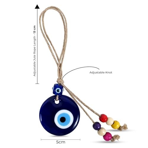 LINENSUTRA Handmade Turkish Evil Eye Blue Glass Hanging for Good Luck Prosperity Zodiac Success Health Wealth Office Home Decor & Car (JUGL-1020) - Image 2
