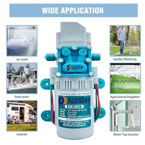Appster High Pressure Diaphragm Pumps 120PSI 12V DC Electric Battery Operated Sprayer Water Pump Motor for Agriculture Farm Fogger Misting Spray Car Bike Washing Sanitizing Gardening Irrigation - Image 3