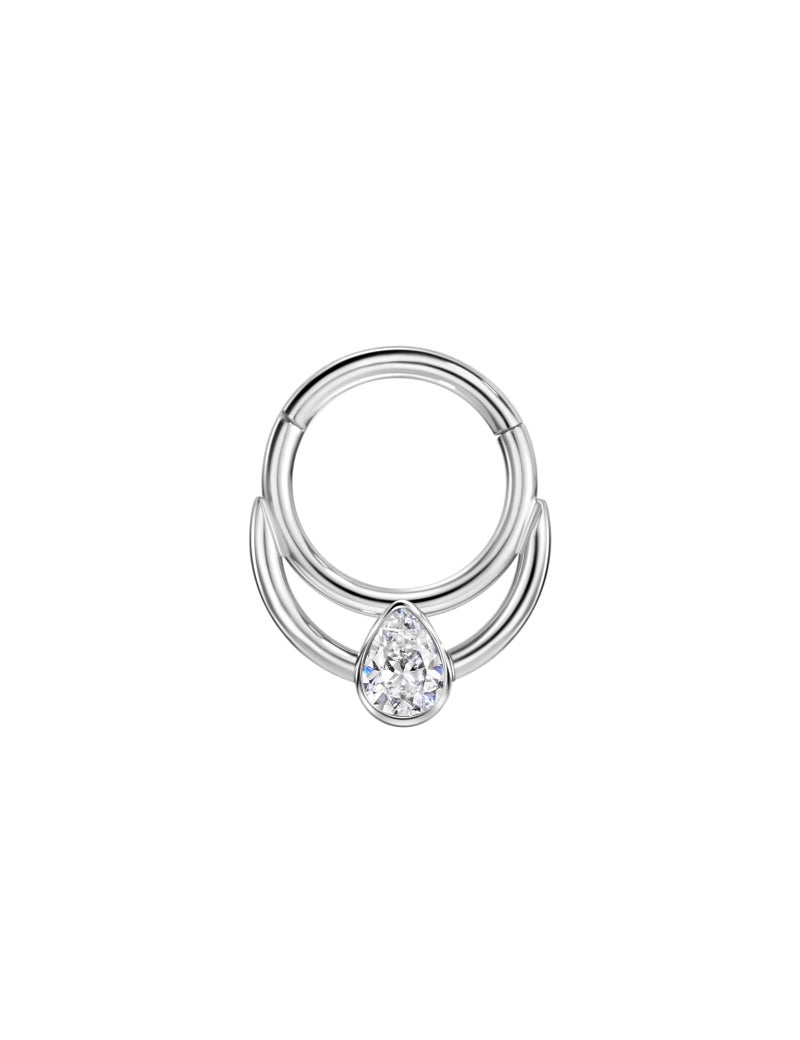 FANSING Crescent Moon Septum Jewelry 16g Septum Ring Surgical Steel Piercing Rings 16 Gauge 8mm Daith Hoop Earring with Teardrop CZ - Image 1