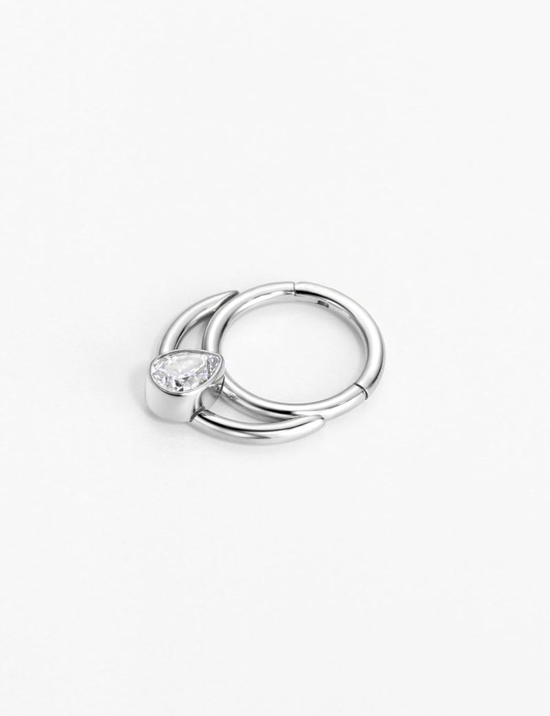 FANSING Crescent Moon Septum Jewelry 16g Septum Ring Surgical Steel Piercing Rings 16 Gauge 8mm Daith Hoop Earring with Teardrop CZ - Image 3