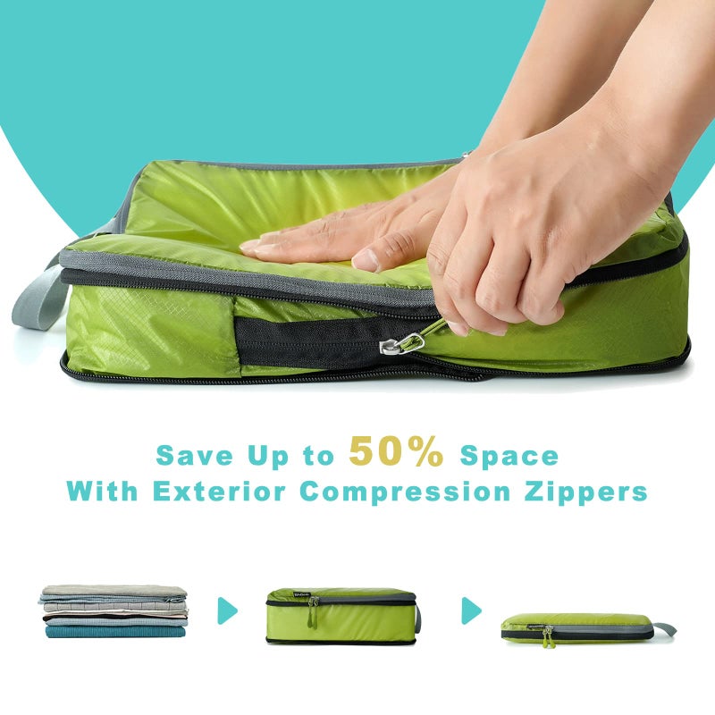 BAGAIL مجموعة BAGAIL 4/6 قطع من مكعبات التعبئة خفيفة الوزن لتنظيم الأمتعة لملحقات السفر حقيبة السفر حقيبة الظهر (30D 6 قطع أخضر موس)  - Image 5