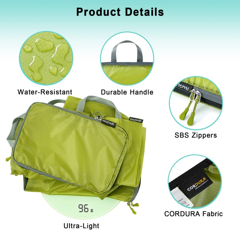 BAGAIL مجموعة BAGAIL 4/6 قطع من مكعبات التعبئة خفيفة الوزن لتنظيم الأمتعة لملحقات السفر حقيبة السفر حقيبة الظهر (30D 6 قطع أخضر موس)  - Image 3