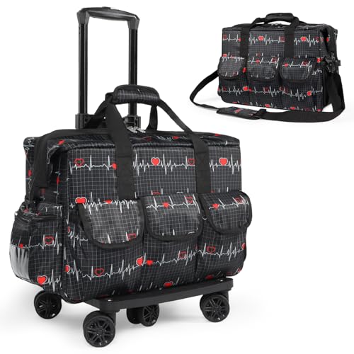 Gatycallaty Nurse Rolling Medical Duffle Bag Work Nursing Clinical Home Health Cna Nr Gift Carry On Bag Wheel Doctor Emt Ems Healthcare (black and white) - Image 1