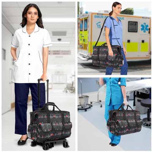 Gatycallaty Nurse Rolling Medical Duffle Bag Work Nursing Clinical Home Health Cna Nr Gift Carry On Bag Wheel Doctor Emt Ems Healthcare (black and white) - Image 5