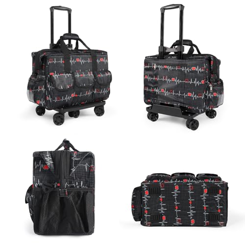 Gatycallaty Nurse Rolling Medical Duffle Bag Work Nursing Clinical Home Health Cna Nr Gift Carry On Bag Wheel Doctor Emt Ems Healthcare (black and white) - Image 2