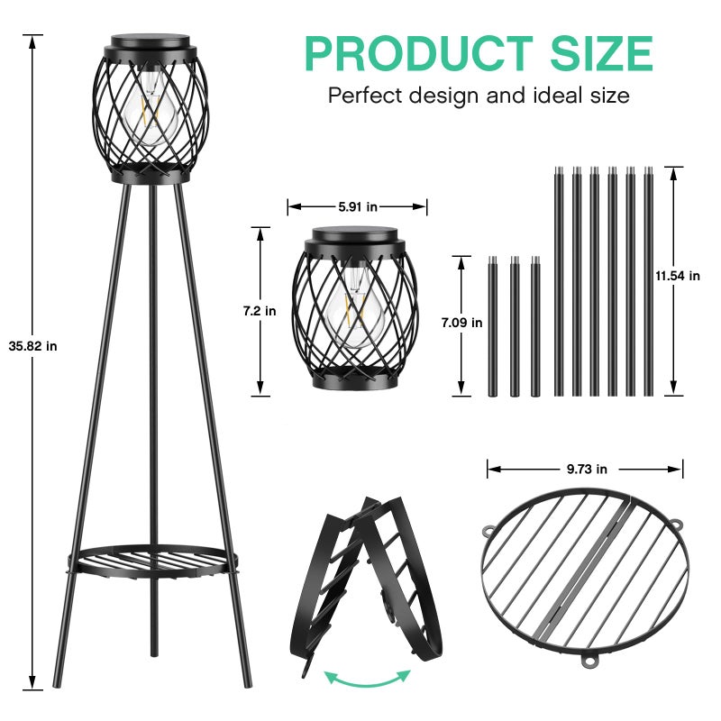 MXwcy Solar Floor Lamp with Plant Standsï¼ŒSolar Lights Outdoor with Vintage LED Edison Bulbs, Weatherproof Garden Lights for Pathway, Patio, Yard, 8-10 Hours Lighting, IP55 Waterproof - Image 2