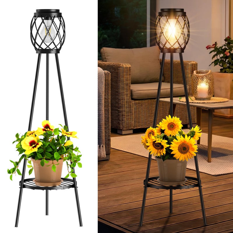 MXwcy Solar Floor Lamp with Plant Standsï¼ŒSolar Lights Outdoor with Vintage LED Edison Bulbs, Weatherproof Garden Lights for Pathway, Patio, Yard, 8-10 Hours Lighting, IP55 Waterproof - Image 1