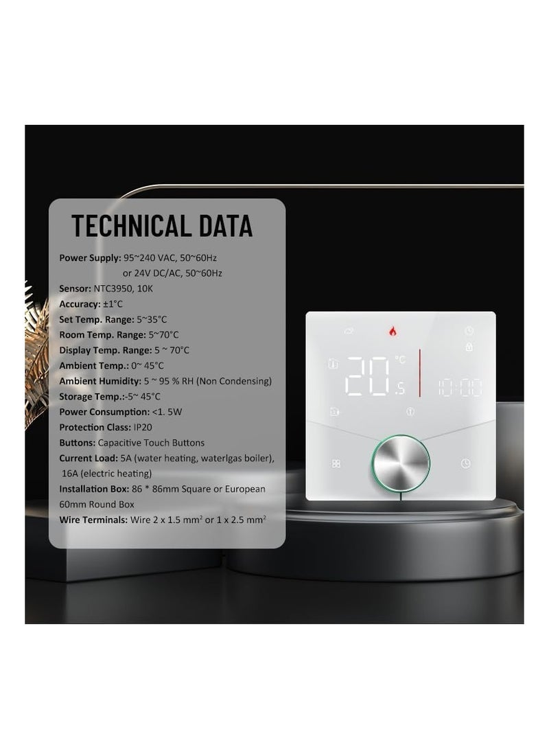 Zikra Smart Thermostat for Underfloor Electric Heating/Gas Boilers, Remote Voice Control, Programmable WIFI Temperature Controller with Adjusting Wheel, Smart Home Room Thermostat, Smart Life APP Control - Image 3