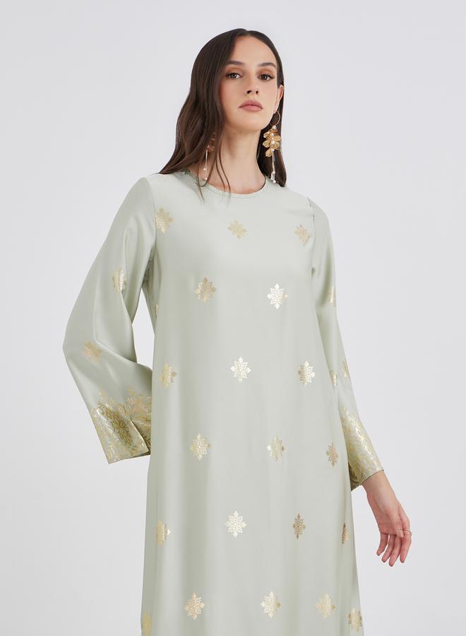 ستايلي جلابية نسائية ستيلى بطبعة فضية بياقة مستديرة - Image 3