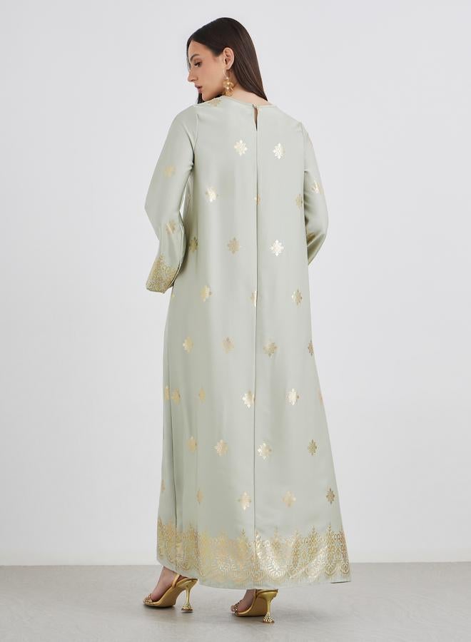 ستايلي جلابية نسائية ستيلى بطبعة فضية بياقة مستديرة - Image 5