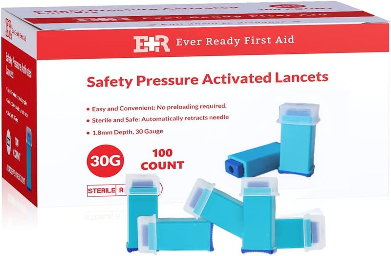 Ever Ready First Aid Safety Pressure Activated Lancets Sterile Push Lancets with 30 Gauge for Blood Sugar Testing  100 Count - Image 1
