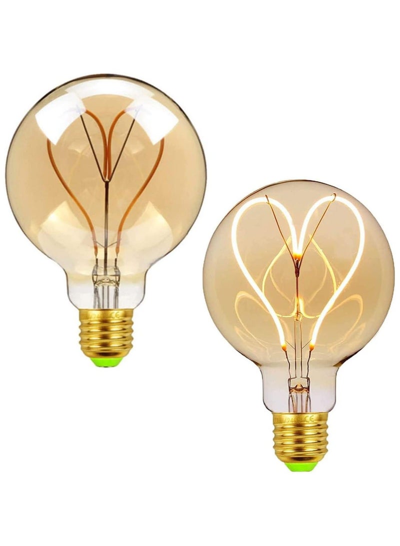 LED Light Bulbs, 2Pcs G95 Led Edison Bulb 4W Dimmable Heart Led Filament Vintage 110/130V E27 Decorative Light Bulb,2300K Warm Yellow Amber Gold Glass, Energy Class G  - Image 1