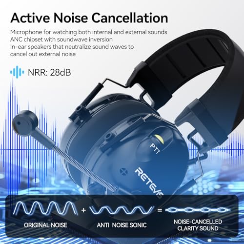 Retevis ANC Noise Cancelling 2 Way Radio Headset, Overhead, for RT21 RT68 RT86 RT22 RT22S, Compatible with Baofeng UV-5R 5RM BF-F8HP, Waklie Talkie Headset for Construction Manufacturing Racing - Image 3