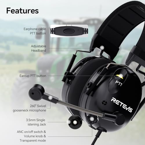 Retevis ANC Noise Cancelling 2 Way Radio Headset, Overhead, for RT21 RT68 RT86 RT22 RT22S, Compatible with Baofeng UV-5R 5RM BF-F8HP, Waklie Talkie Headset for Construction Manufacturing Racing - Image 2