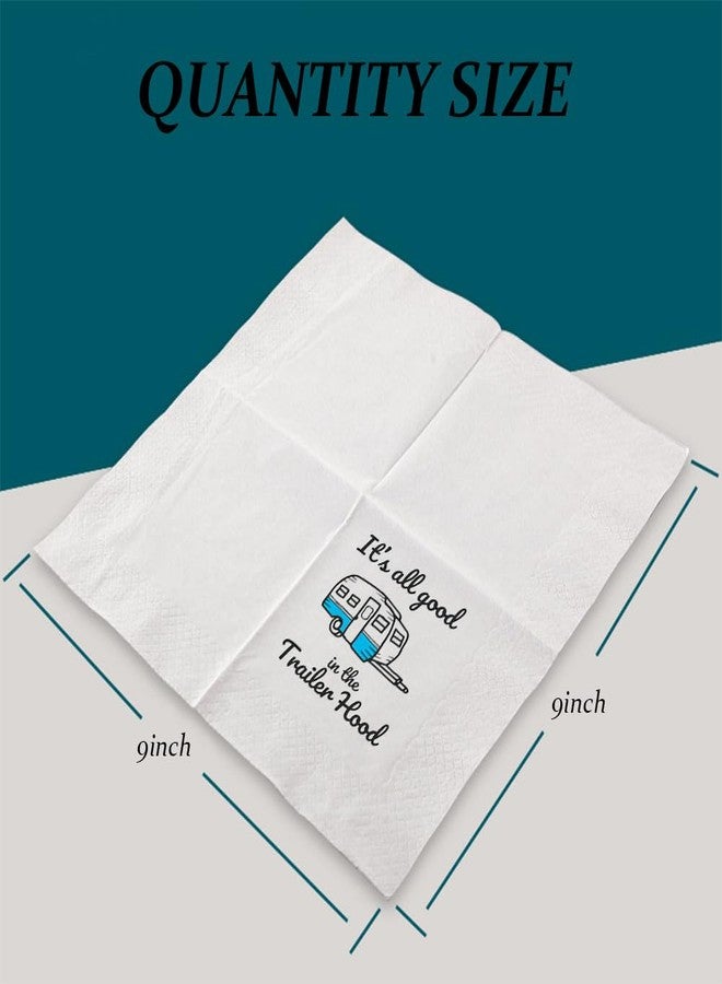 VOWFOO Funny Cocktail Napkins 50Pcs It's All Good in the Trailer Hood Napkins For Backyard BBQ Trailer Park Themed Birthday Family Reunion Outdoor Weddings Camping Trips 5 x 5 2-ply (Trailer Hood) - Image 4