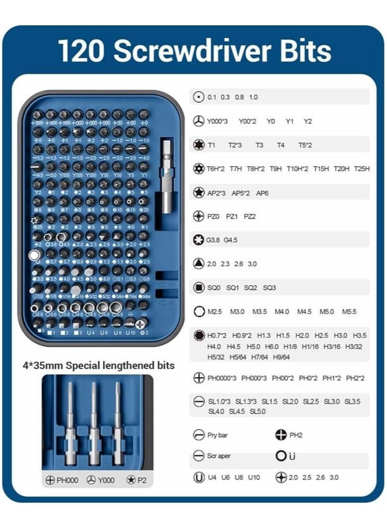 COOLBABY Precision Screwdriver Set New Version 130 in 1 Screwdriver Kit with 120 Screwdriver Bits Repair Tool Kit With Magnetizer For Smart Phone Household(Blue)  - Image 3