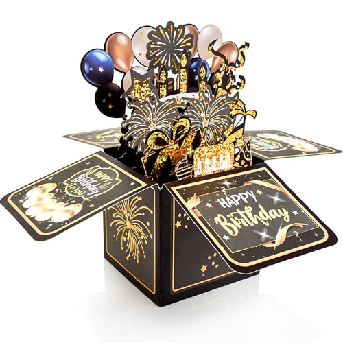 Wanateber Surprise Pop Up Happy Birthday Cards Lovely 3D Birthday Card for Adults and Kids with Envelopes Unique Design Handmade Foldable Greeting Cards for Daughter Son Mom Dad FriendBlack - Image 1