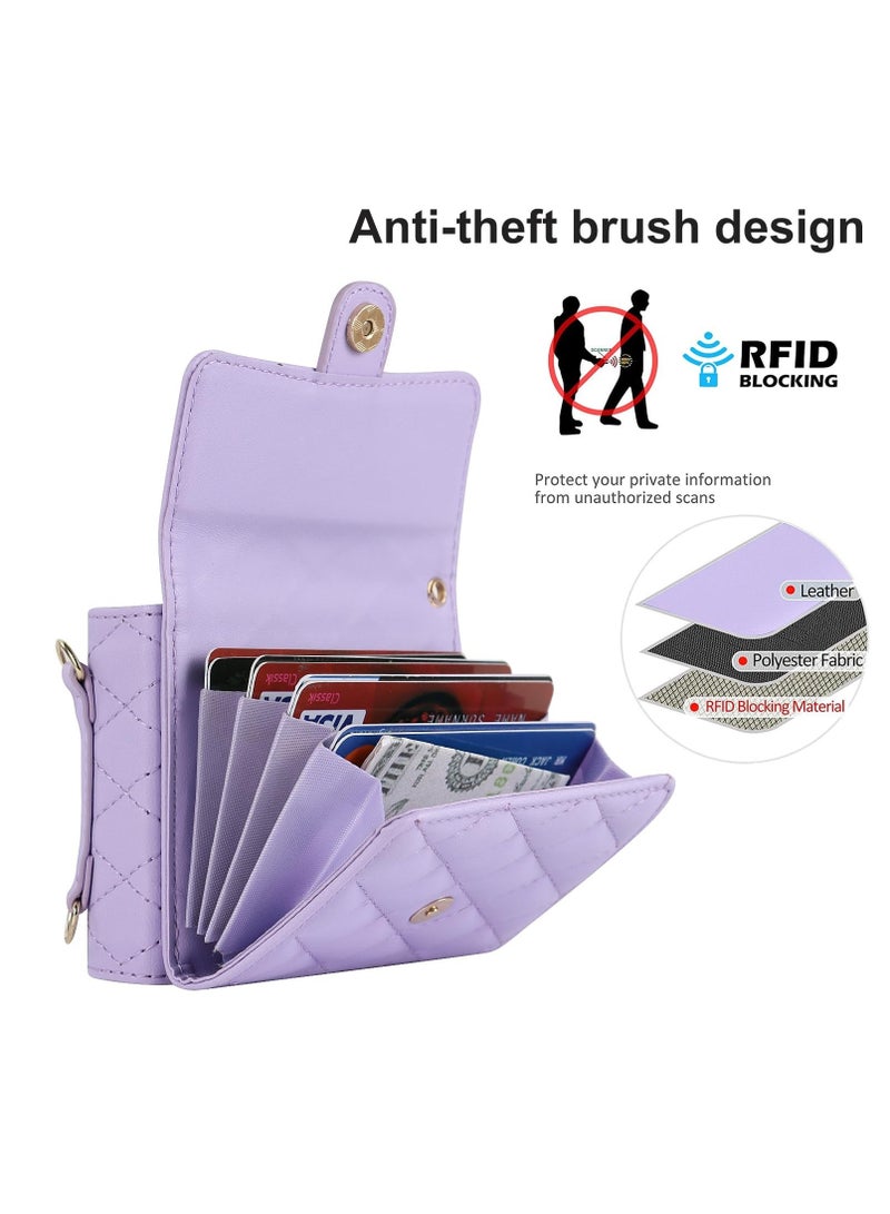 Y&D Wallet Case for Galaxy Z Flip 5 with Card Holder Crossbody Leather Handbag RFID Blocking Detachable Lanyard Magnetic Compatible Samsung 5G Purple - Image 3