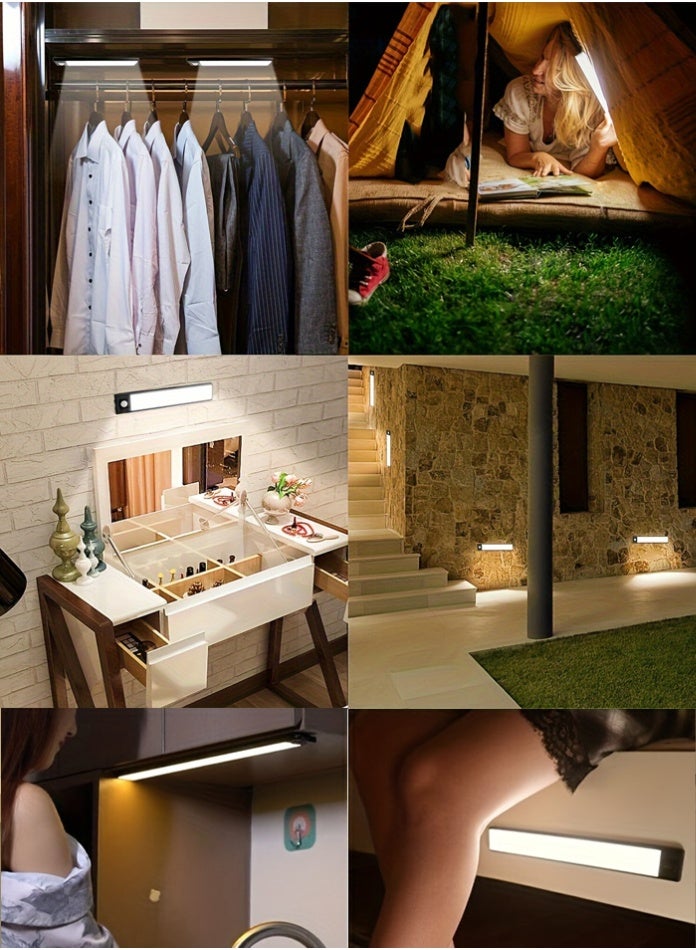 مودي مصابيح خزانة LED مغناطيسية مزودة بمستشعر حركة (أسود) - إضاءة ليلية قابلة لإعادة الشحن بمنفذ USB-C بطول 30 سم/40 سم/60 سم، 3 درجات حرارة ألوان (دافئ، بارد، مختلط)، فائقة السطوع مع 56/78/120 مصباح LED - إضاءة أسفل الخزانة للخزانة والمطبخ والسلالم والممر - Image 3