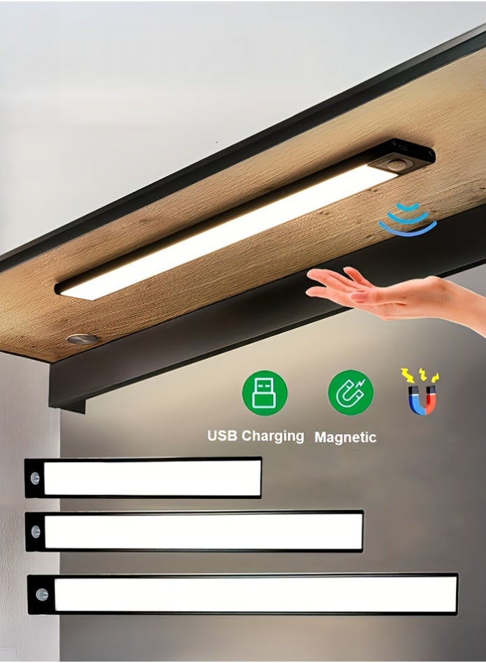مودي مصابيح خزانة LED مغناطيسية مزودة بمستشعر حركة (أسود) - إضاءة ليلية قابلة لإعادة الشحن بمنفذ USB-C بطول 30 سم/40 سم/60 سم، 3 درجات حرارة ألوان (دافئ، بارد، مختلط)، فائقة السطوع مع 56/78/120 مصباح LED - إضاءة أسفل الخزانة للخزانة والمطبخ والسلالم والممر - Image 1