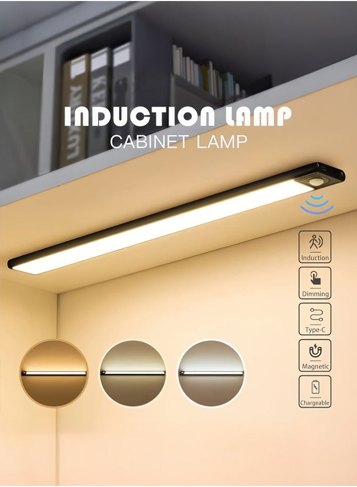 مودي مصابيح خزانة LED مغناطيسية مزودة بمستشعر حركة (أسود) - إضاءة ليلية قابلة لإعادة الشحن بمنفذ USB-C بطول 30 سم/40 سم/60 سم، 3 درجات حرارة ألوان (دافئ، بارد، مختلط)، فائقة السطوع مع 56/78/120 مصباح LED - إضاءة أسفل الخزانة للخزانة والمطبخ والسلالم والممر - Image 2