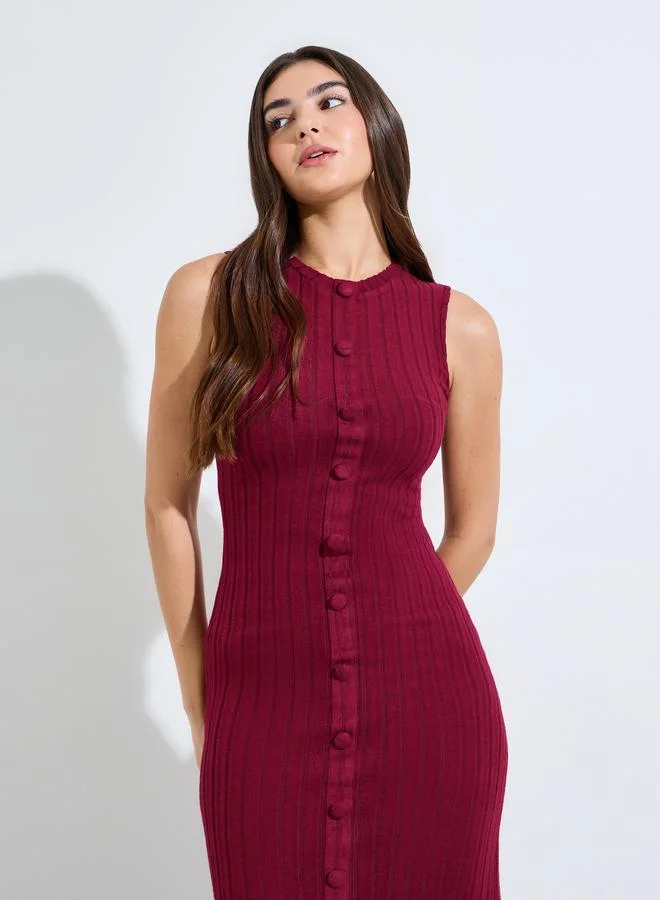 ستايلي Magenta Rib Sleeveless Sheath Maxi Dress