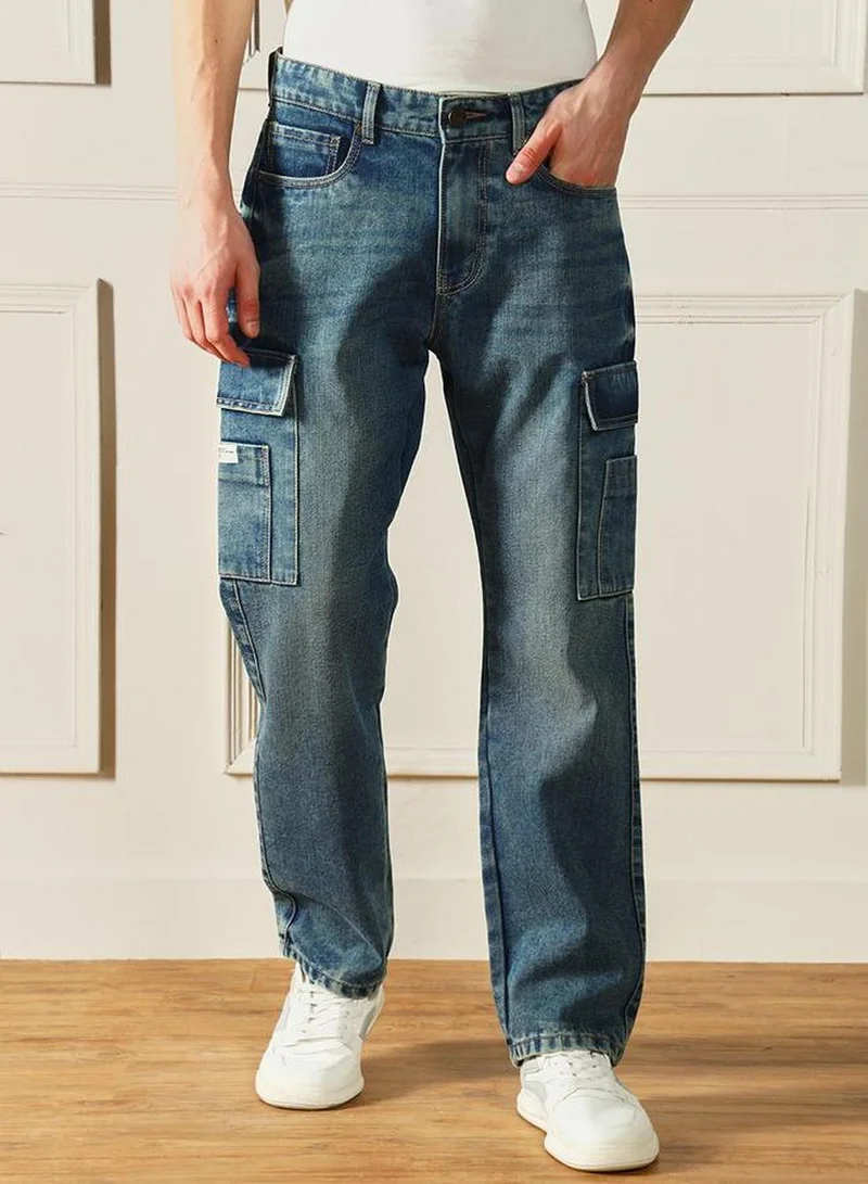 Dennis Lingo  Men's Medium Blue 100% Cotton Solid Full Length Relaxed Fit Jeans for Men | Best Price UAE
