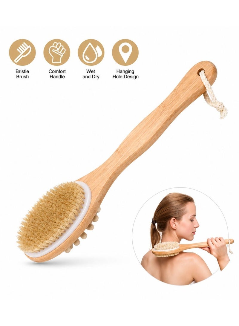 فرشاة استحمام ناعمة 2 في 1 بمقبض طويل | فرشاة تقشير بشعيرات طبيعية - Image 1