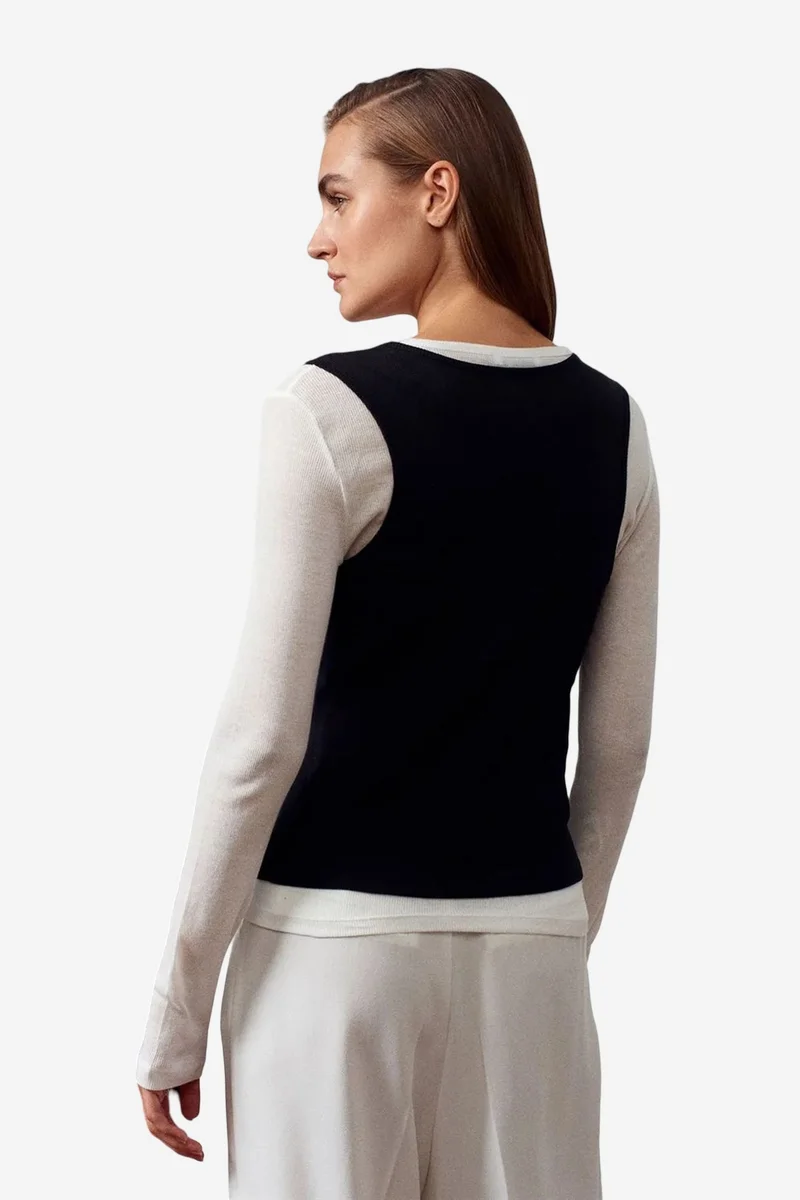 Dilvin Multicolor DILVIN Fitted Cotton Crew Neck Long Sleeve Blouse for Women | Best Price UAE
