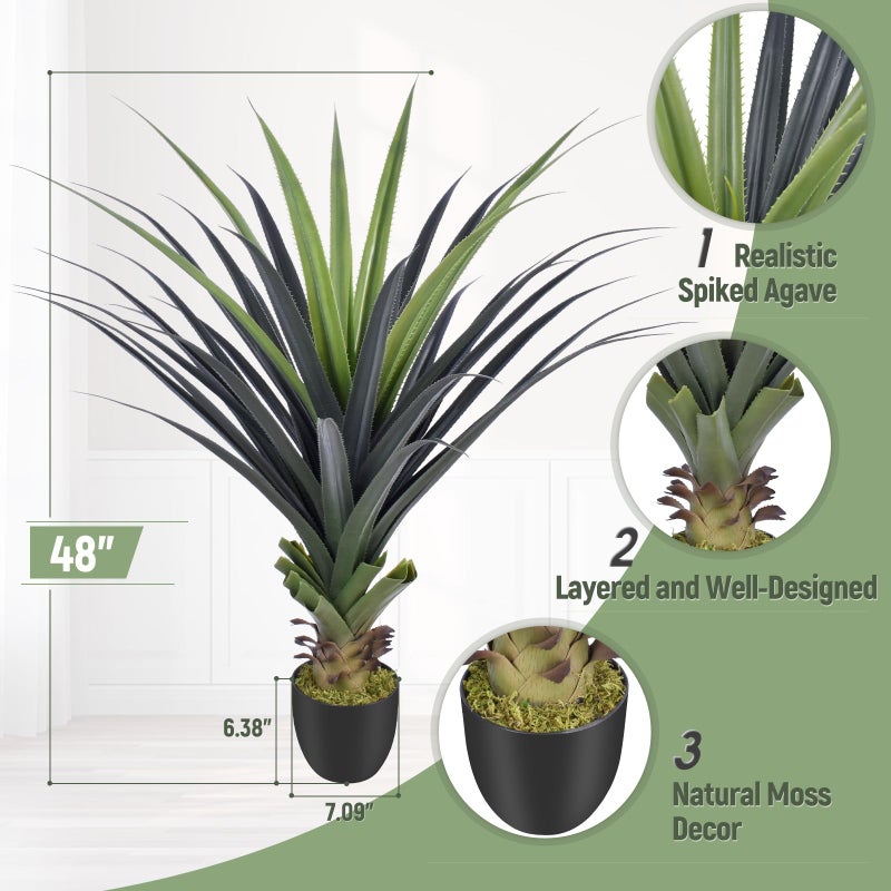 Keeplush 4ft Artificial Spiked Agave Plant, 48inch Faux Agave Plants Indoor Realistic Floor Plant Perfect for Front Porch, Patio, Indoor Outdoor Home, Office Decor (Set of 2) - Image 5