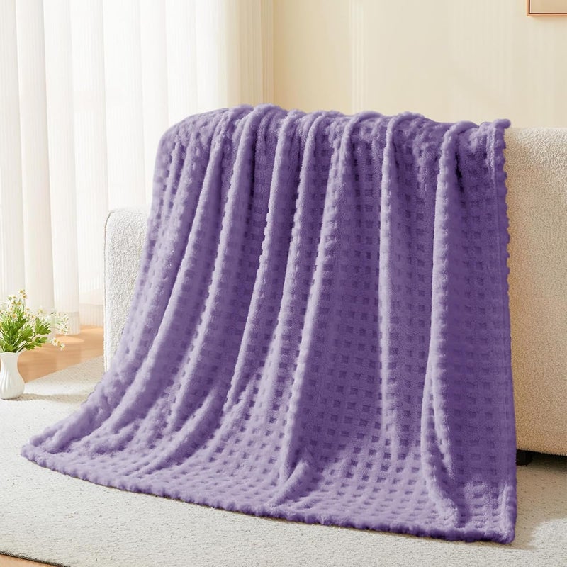 Wajade Fleece Throw Blanket, Fluffy Faux Fur Blanket for Bed Sofa Couch, Soft Warm Thick Blanket,waffle Lavender Purple-178X203 - Image 5