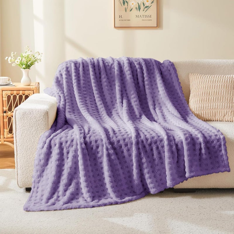 Wajade Fleece Throw Blanket, Fluffy Faux Fur Blanket for Bed Sofa Couch, Soft Warm Thick Blanket,waffle Lavender Purple-178X203 - Image 2