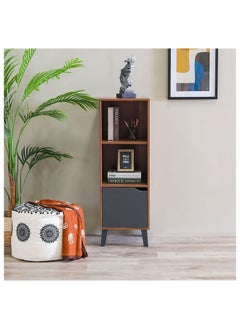 Kalum Bookcase 3 Layer Modular Book Shelf Cabinet Modern Design Wooden Organiser Cupboard Multifunctional Display Rack For Home Office L 39 x W 40 x H 116 cm Cherry/Dark Grey
