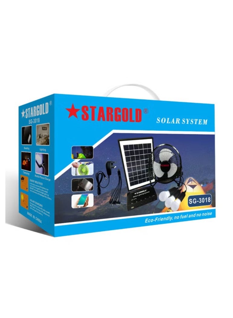 Stargold نظام إضاءة شمسية 6 واط مع لوحة شمسية و3 لمبات LED ومروحة 5 واط وكابل شحن 5 في 1 وصندوق تحكم مع بطارية مدمجة - Image 4