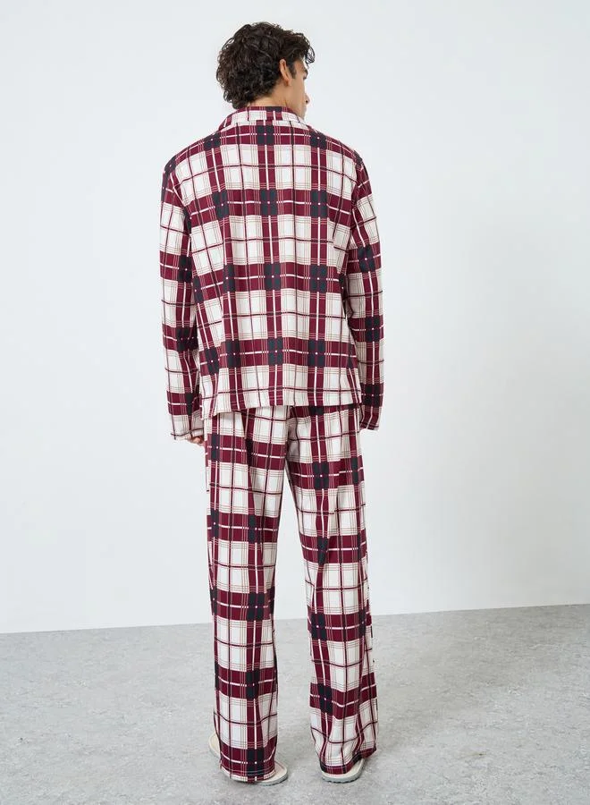 Styli Red Men Checked Oversized Shirt and Pyjama Set for Men | Best Price UAE