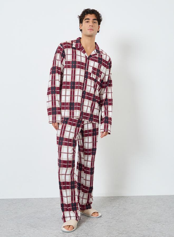 ستايلي طقم بيجاما من بنطال وقميص واسع بطبعة مربعات - Image 1