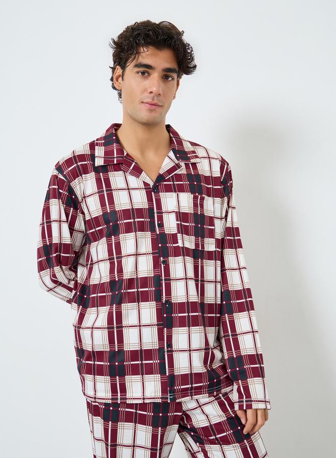 ستايلي طقم بيجاما من بنطال وقميص واسع بطبعة مربعات - Image 2