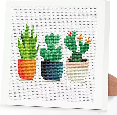 Tiwabb Succulent Cross Stitch Kits,Cactus Cross Stitch Kits for Adults Beginner with Framed,Embroidery Kit Stamped 11CT Cross Stitch Arts and Crafts for Adults Partial Cross Stitch 6.7x6.7inch - Image 1