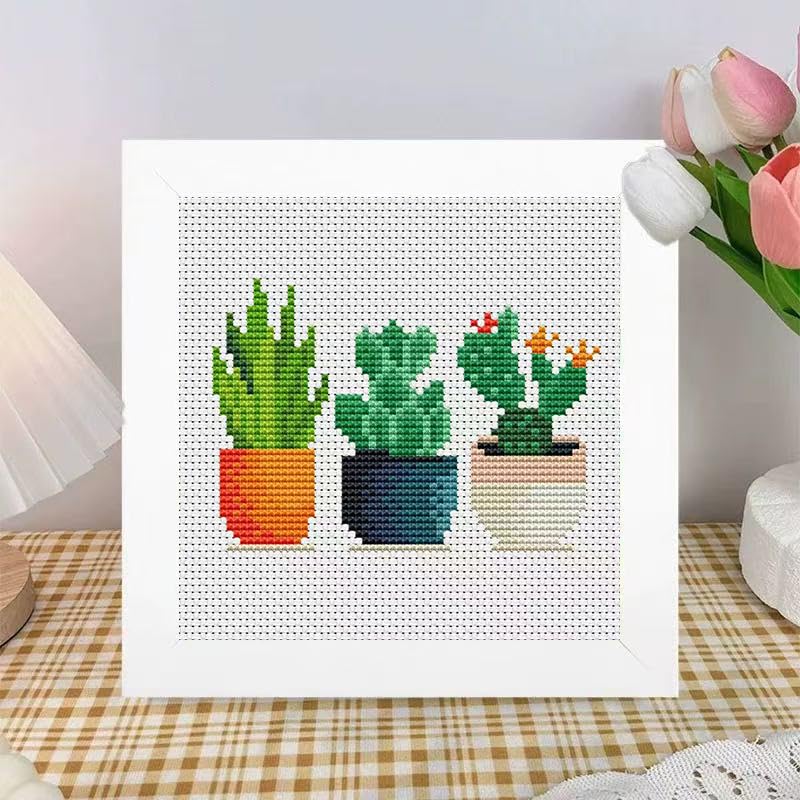 Tiwabb Succulent Cross Stitch Kits,Cactus Cross Stitch Kits for Adults Beginner with Framed,Embroidery Kit Stamped 11CT Cross Stitch Arts and Crafts for Adults Partial Cross Stitch 6.7x6.7inch - Image 2