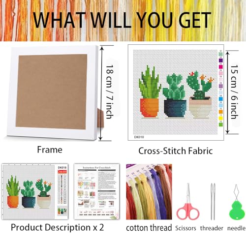 Tiwabb Succulent Cross Stitch Kits,Cactus Cross Stitch Kits for Adults Beginner with Framed,Embroidery Kit Stamped 11CT Cross Stitch Arts and Crafts for Adults Partial Cross Stitch 6.7x6.7inch - Image 3