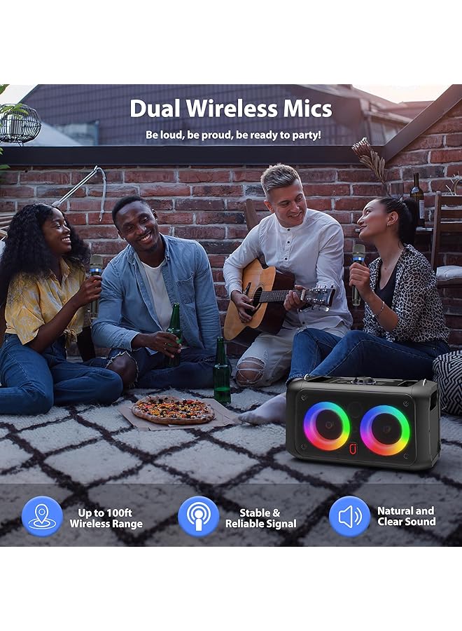 erorex Karaoke Machine With 2 Wireless Microphones Portable Bluetooth Speaker For Adults And Kids Pa System Singing Karaoke Speaker With Led Lights Supports Tf Card Usb Aux In Tws For Party  - Image 4