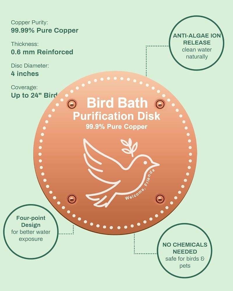 OICEME Bird Bath Purification Disk Pure Copper Outside Winter Solar Power Birdbath Heater Deicer Cage Hanging Bowl Metal Warmer Deck Railing Glass Concrete Ceramic Stone Stand Outdoor Water Fountain Station - Image 5