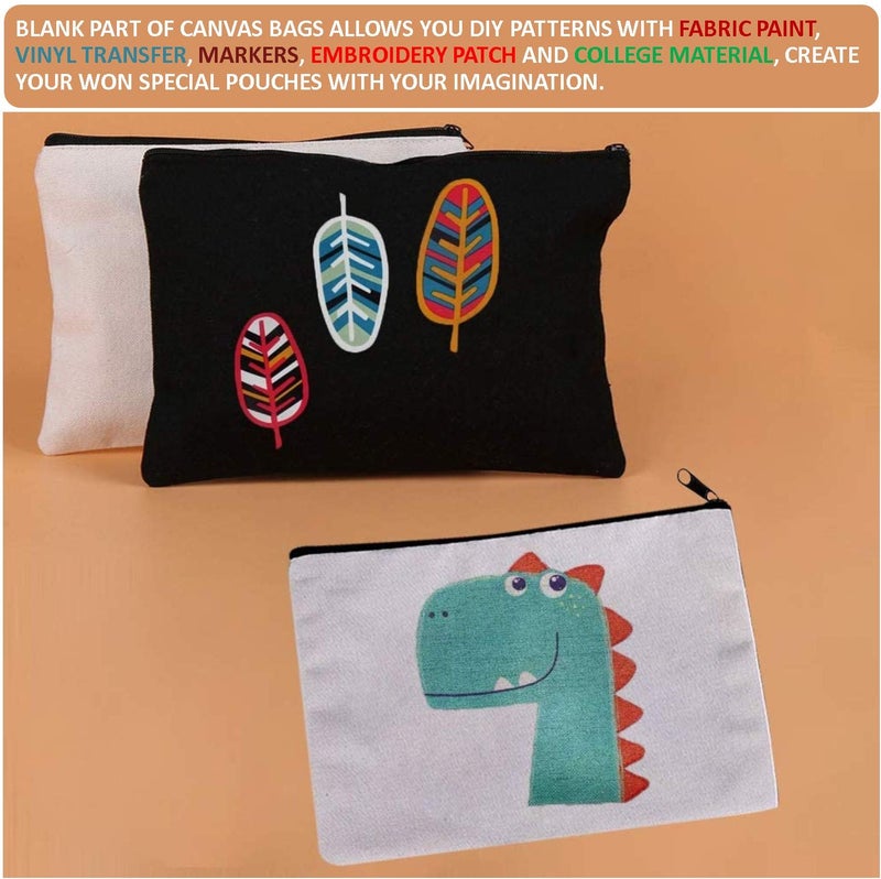 Lify DIY Craft Blank Bag Canvas Makeup Pencil Pouch with Zipper- Multipurpose Pen Pencil Case Cotton Canvas Cosmetic Bag Travel Cosmetic Bag -6 Piece Pack - Image 5