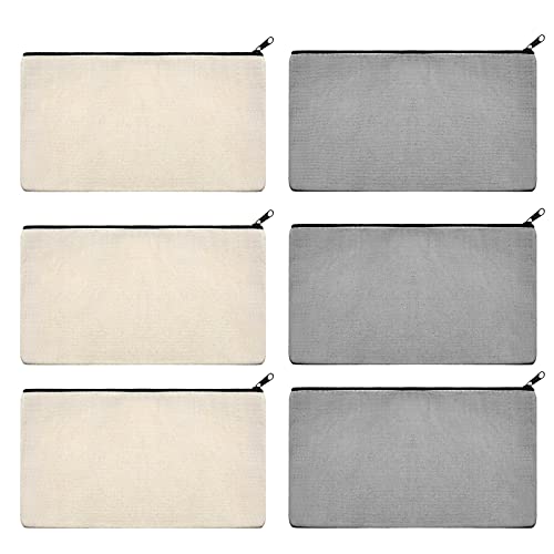Lify DIY Craft Blank Bag Canvas Makeup Pencil Pouch with Zipper- Multipurpose Pen Pencil Case Cotton Canvas Cosmetic Bag Travel Cosmetic Bag -6 Piece Pack - Image 1