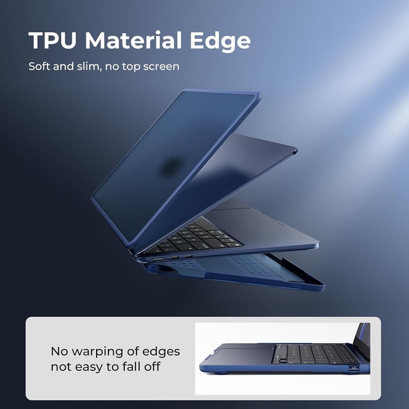BlueSwan حافظة بلو سوان الصلبة متوافقة مع ماك بوك إير 15 بوصة M4 M3 M2 2025 2024 2023 A3241 A3114 A2941، إطار TPU مضاد للصدمات، سطح PC غير لامع مضاد لبصمات الأصابع، غطاء لابتوب إير 15.3 - أزرق منتصف الليل - Image 5